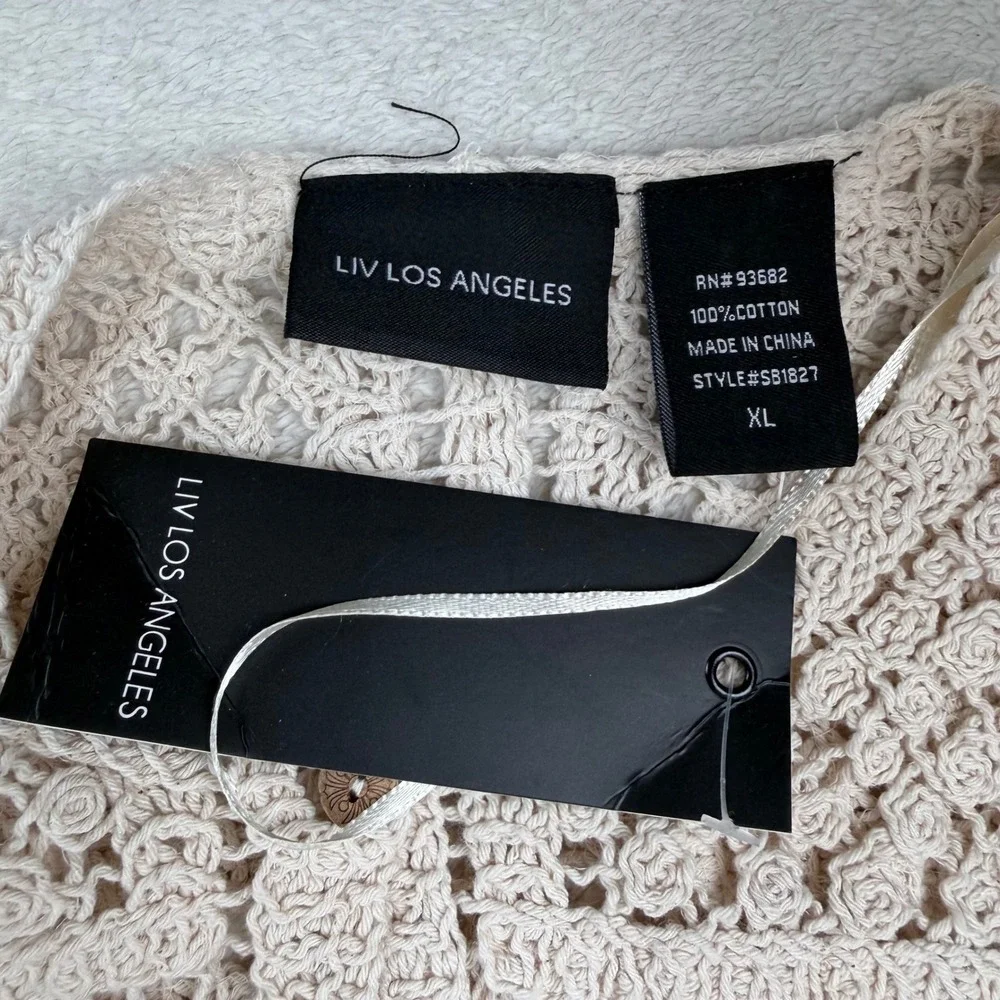 Liv Los Angeles Crochet Granny Square Cardigan XL Cream Boho NWT Western Layer